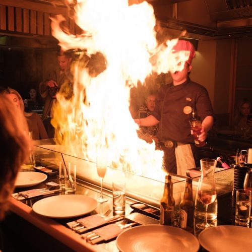 Teppanyaki chef cooking tableside at Sapporo, Duke Street